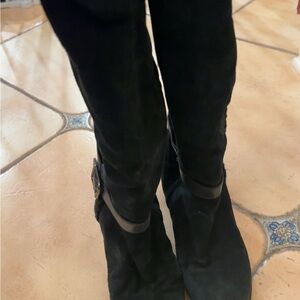 Aquatalia Callie Black Suede Quilted
Wedge Boots Knee High 7.5